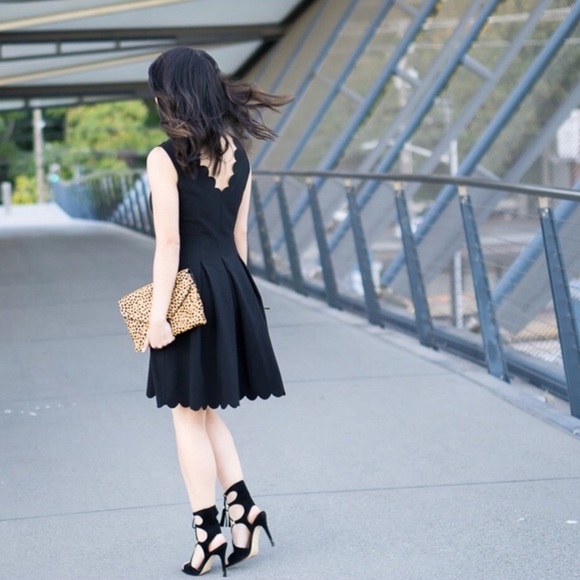 Banana Republic Black Scalloped Fit Flare Dress - Picture 2 of 11